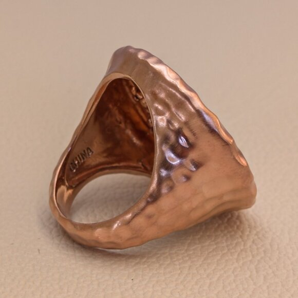 Sterling Silver Hammered Disc Ring with Mixed-Cut CZ — Rose Finish, Size 6 - Picture 4 of 11